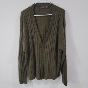 Comfort Knits Mens Cardigan Size XXL Green Ribbed Academia Old Money Made In Usa